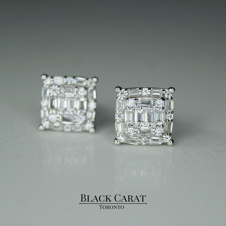 Men's Lustrous 925 Real Silver Earrings - Black Carat