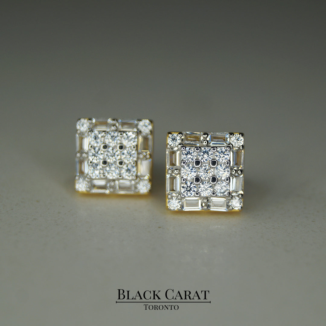 Men's Tesseract 925 Real Silver Earrings w/ 18K Gold Plating - Black Carat