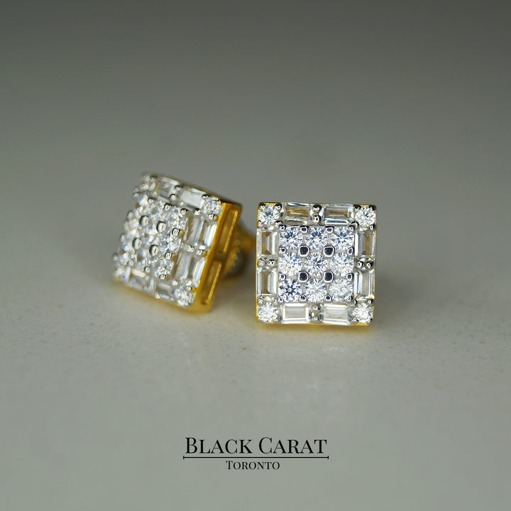 Men's Tesseract 925 Real Silver Earrings w/ 18K Gold Plating - Black Carat