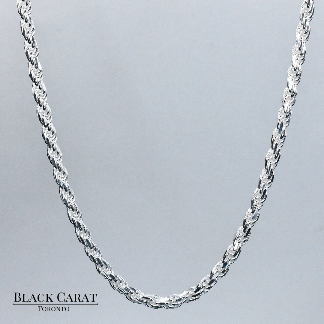 Men's Rope 925 Sterling Silver Chain - Black Carat