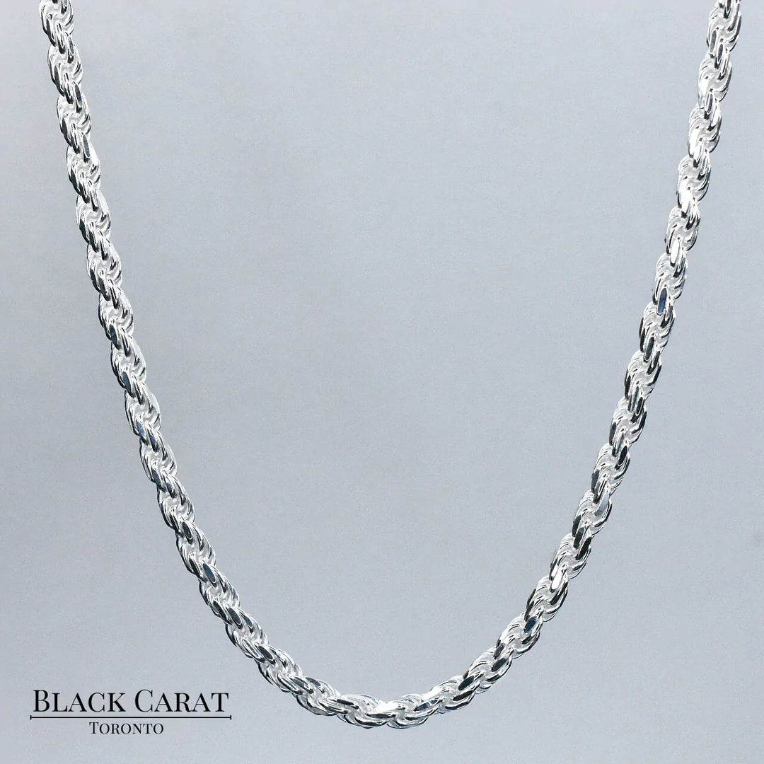 Men's Rope 925 Sterling Silver Chain 4mm - Black Carat