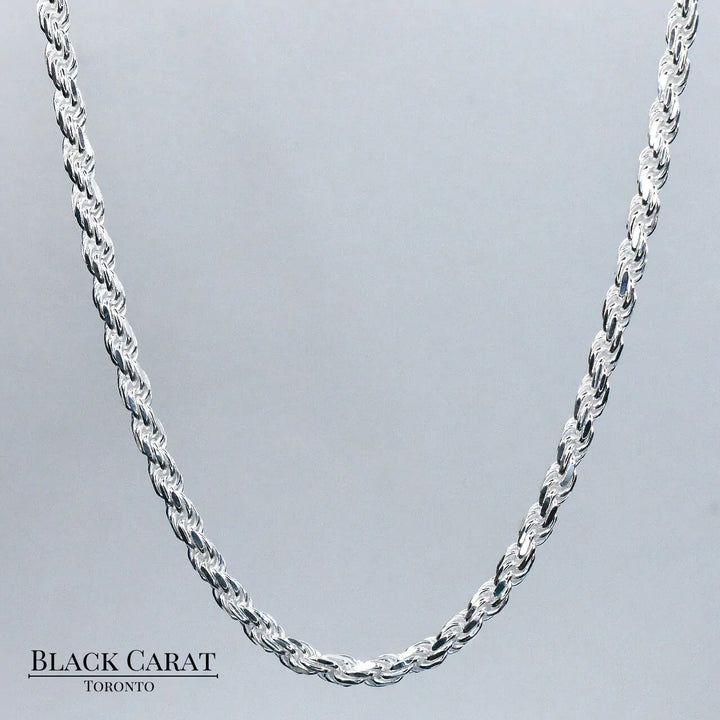 Men's Rope 925 Sterling Silver Chain 4mm - Black Carat