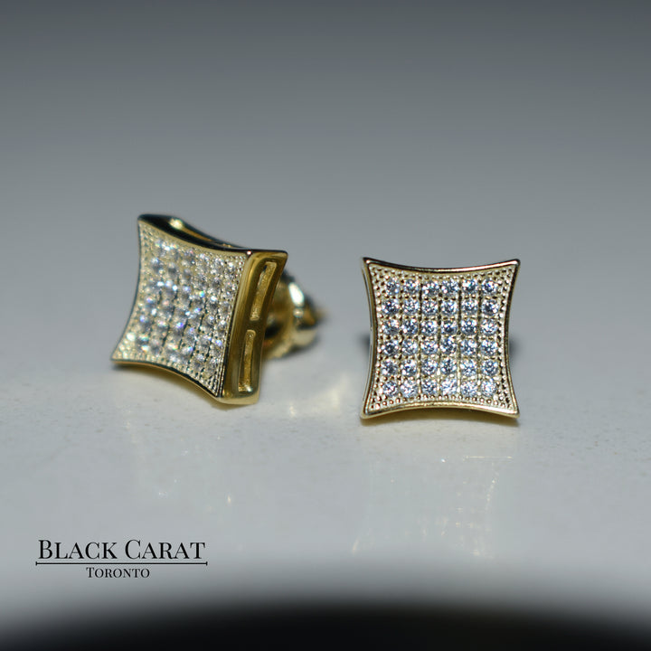 Men's Rhombus 925 Real Silver Earrings w/ 18K Gold Plating - Black Carat