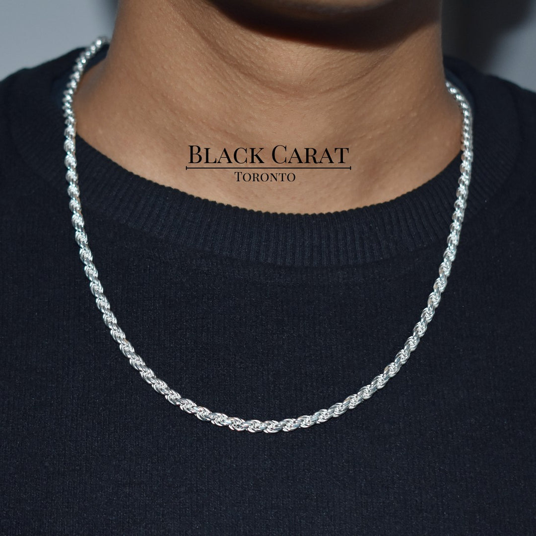 Men's Rope 925 Sterling Silver Chain 4mm - Black Carat