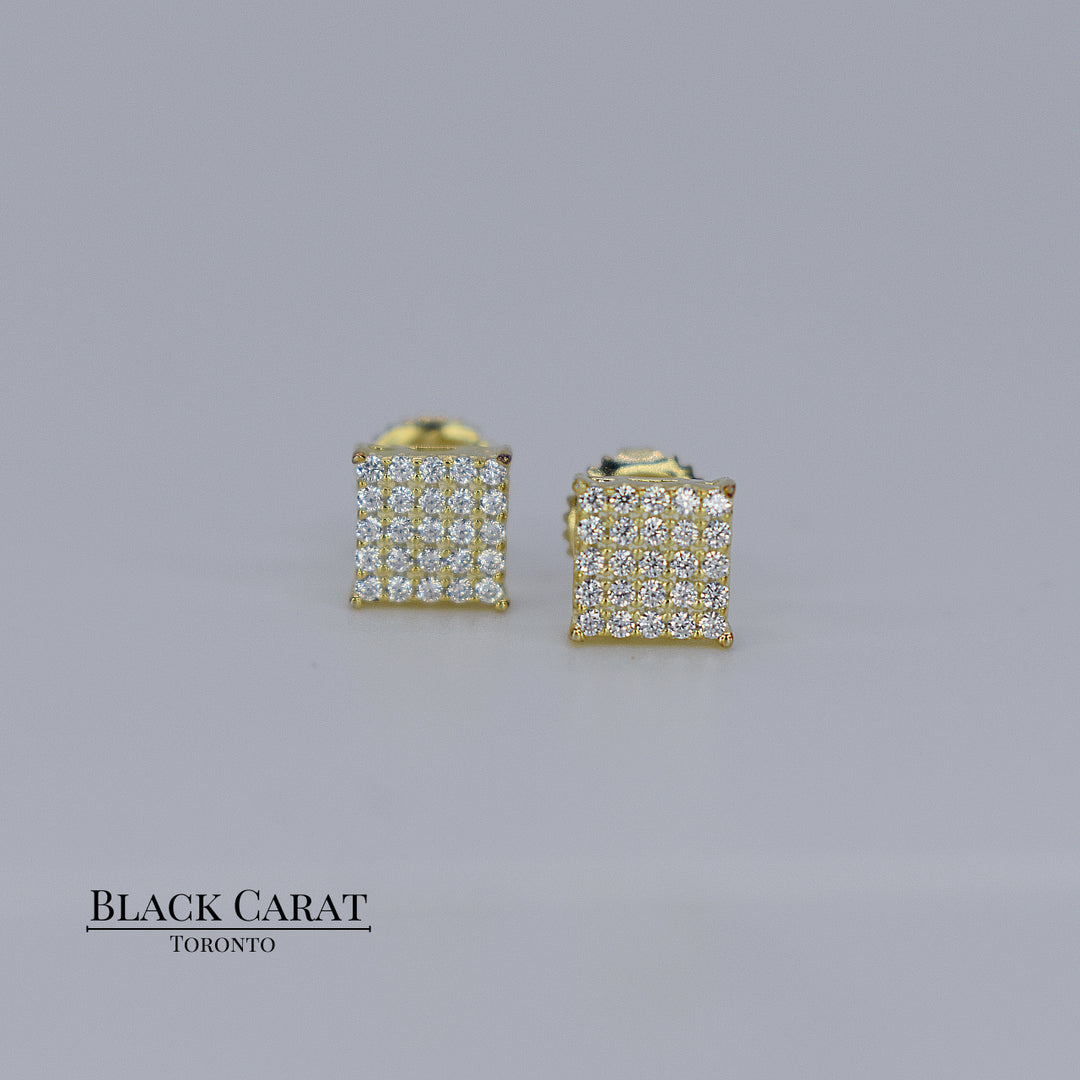 Men's Cuadrado 925 Real Silver Earrings w/ 18K Gold Plating - Black Carat