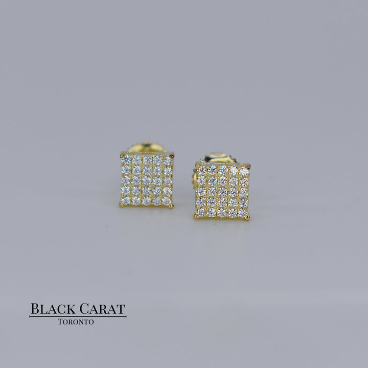 Men's Cuadrado 925 Real Silver Earrings w/ 18K Gold Plating - Black Carat