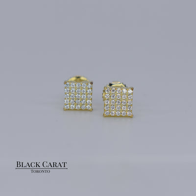 Men's Cuadrado 925 Real Silver Earrings w/ 18K Gold Plating - Black Carat